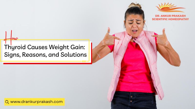 Woman showing concern about weight gain related to thyroid imbalance